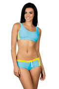 Maillot de bain deux pièces Lorin tankini sportif moderne style épuré couleur bleu vif accents jaune vif femme active piscine plage