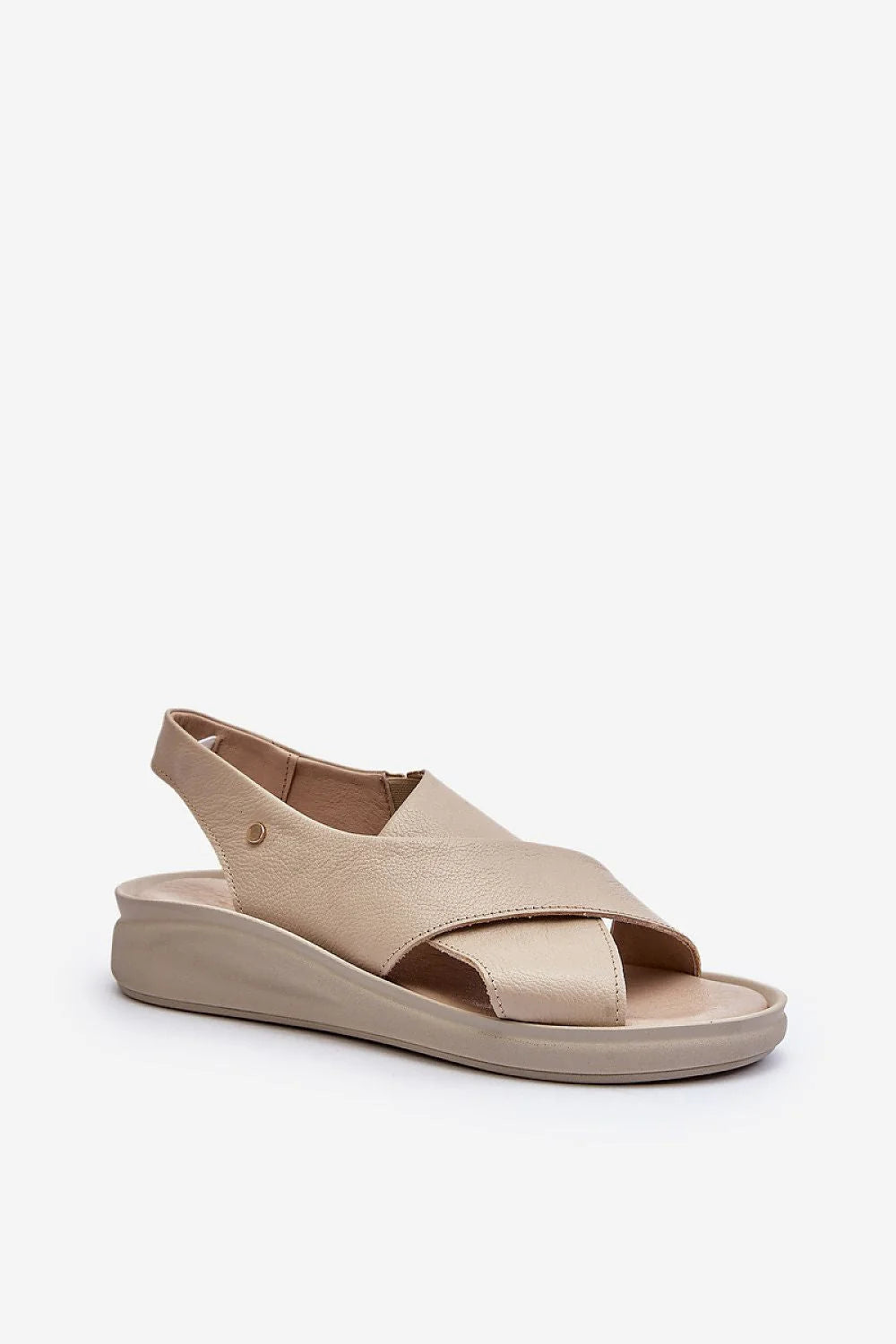 Sandales femme style moderne design épuré cuir naturel beige élastique maintien confortable occasions polyvalentes