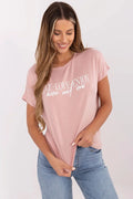 T-shirt féminin décontracté manches courtes encolure ronde imprimé LIVE LOVE ENJOY here and now rose pâle
