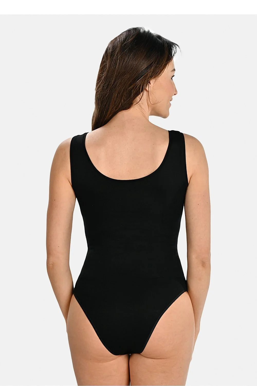 Body élégant pour femme en noir, confort et style, large bretelles, encolure ronde, matériau élastique, idéal pour quotidien et soirées