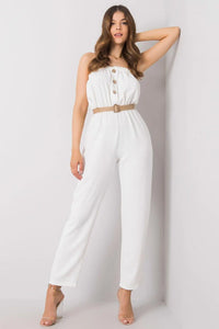 Combinaison pour femmes élégante sans manches coupe bustier motif uni couleur blanche tissu coton polyester ceinture intégrée boutons décoratifs femme mode été