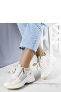 Baskets femme mode Solea beige compensées lacets mesh cuir synthétique semelle blanche summer collection occasionnels tendance confort
