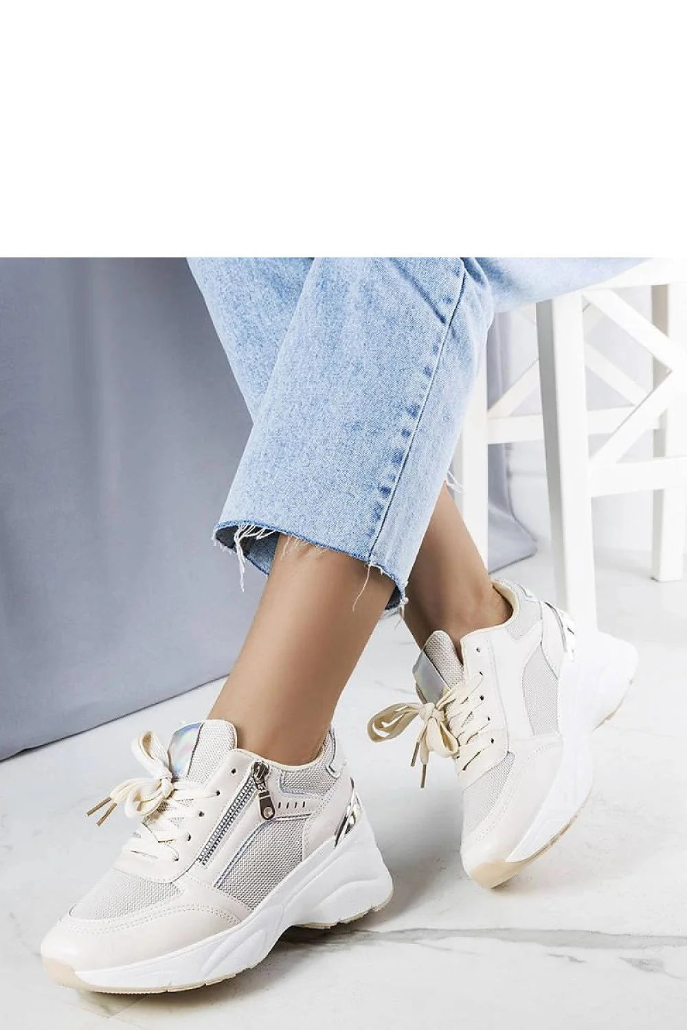 Baskets femme mode Solea beige compensées lacets mesh cuir synthétique semelle blanche summer collection occasionnels tendance confort