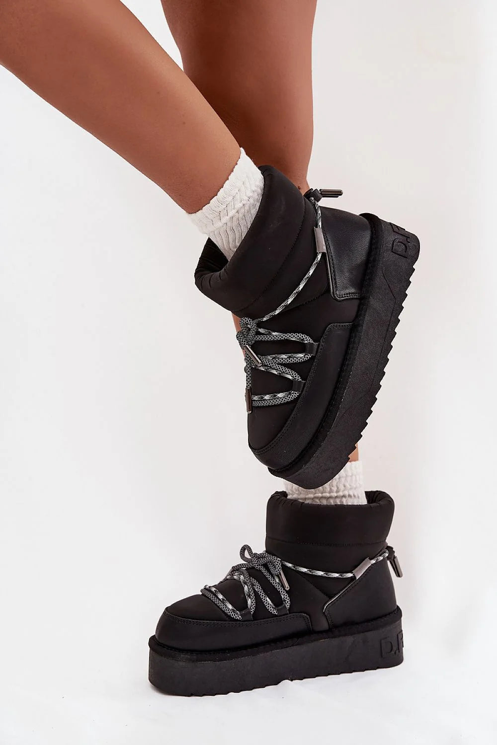 bottes neige femme DFranklin synthétique nylon imperméable légère doublure fourrure intérieure semelle caoutchouc antidérapante plateforme crantée 4cm similicuir lacets bicolores