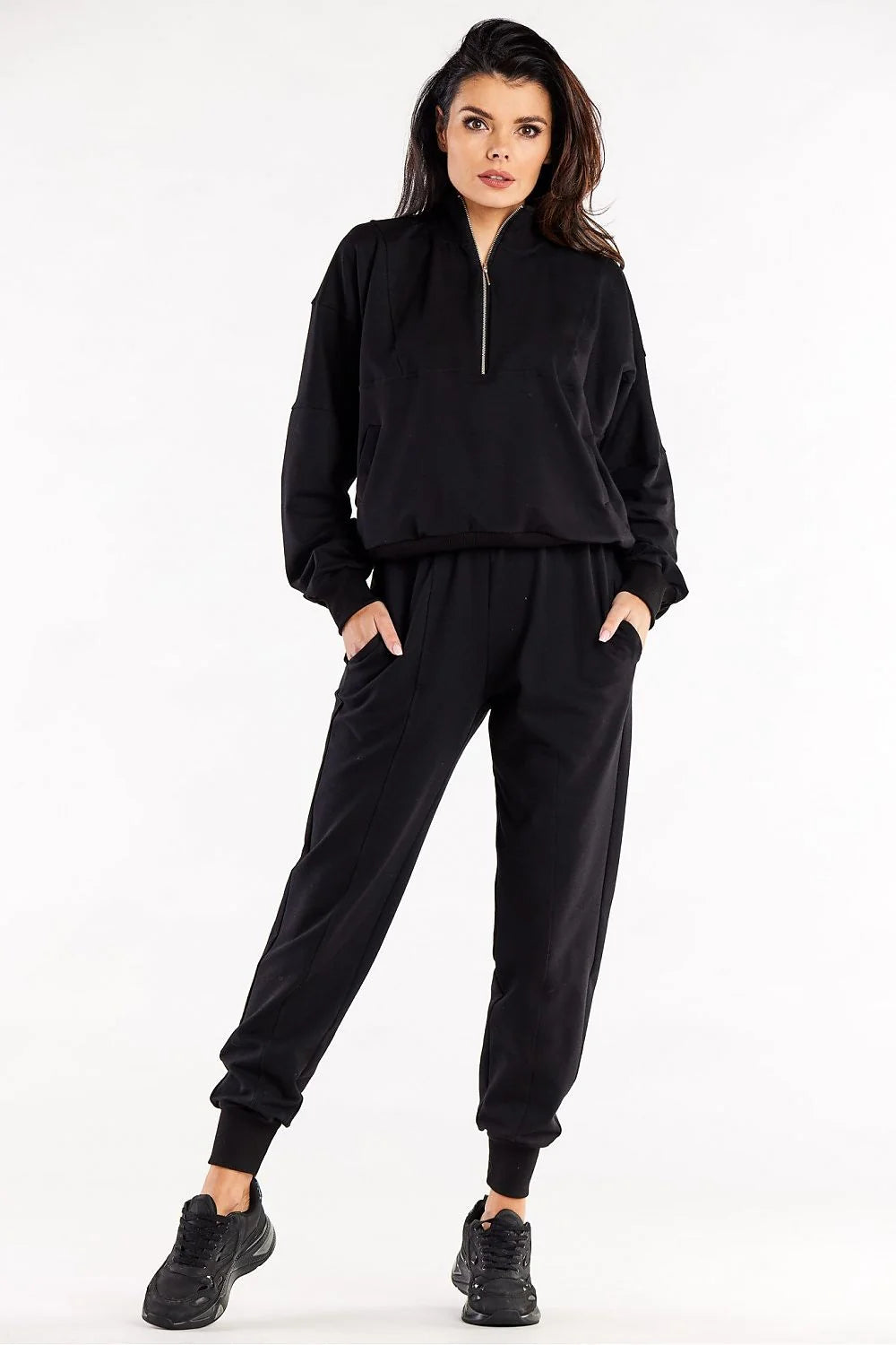 Pantalon survêtement Infinite You pour femme style sportswear ample élasthanne coton noir taille élastique poches latérales