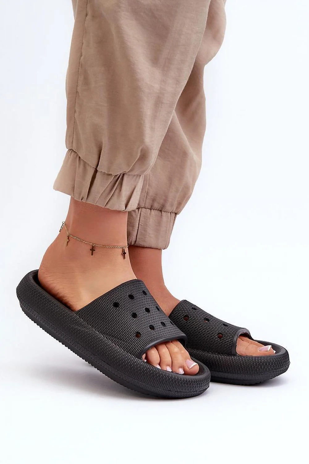 Mules pour femmes modernes style minimaliste été plage semelle épaisse mousse EVA respirante noir confortable