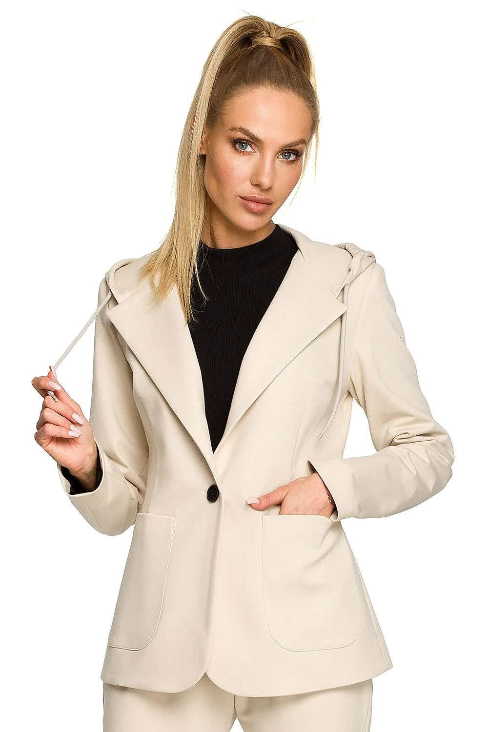 Veste blazer femme Moe en coton élasthanne tricotée hooded poches vert vif modern chic