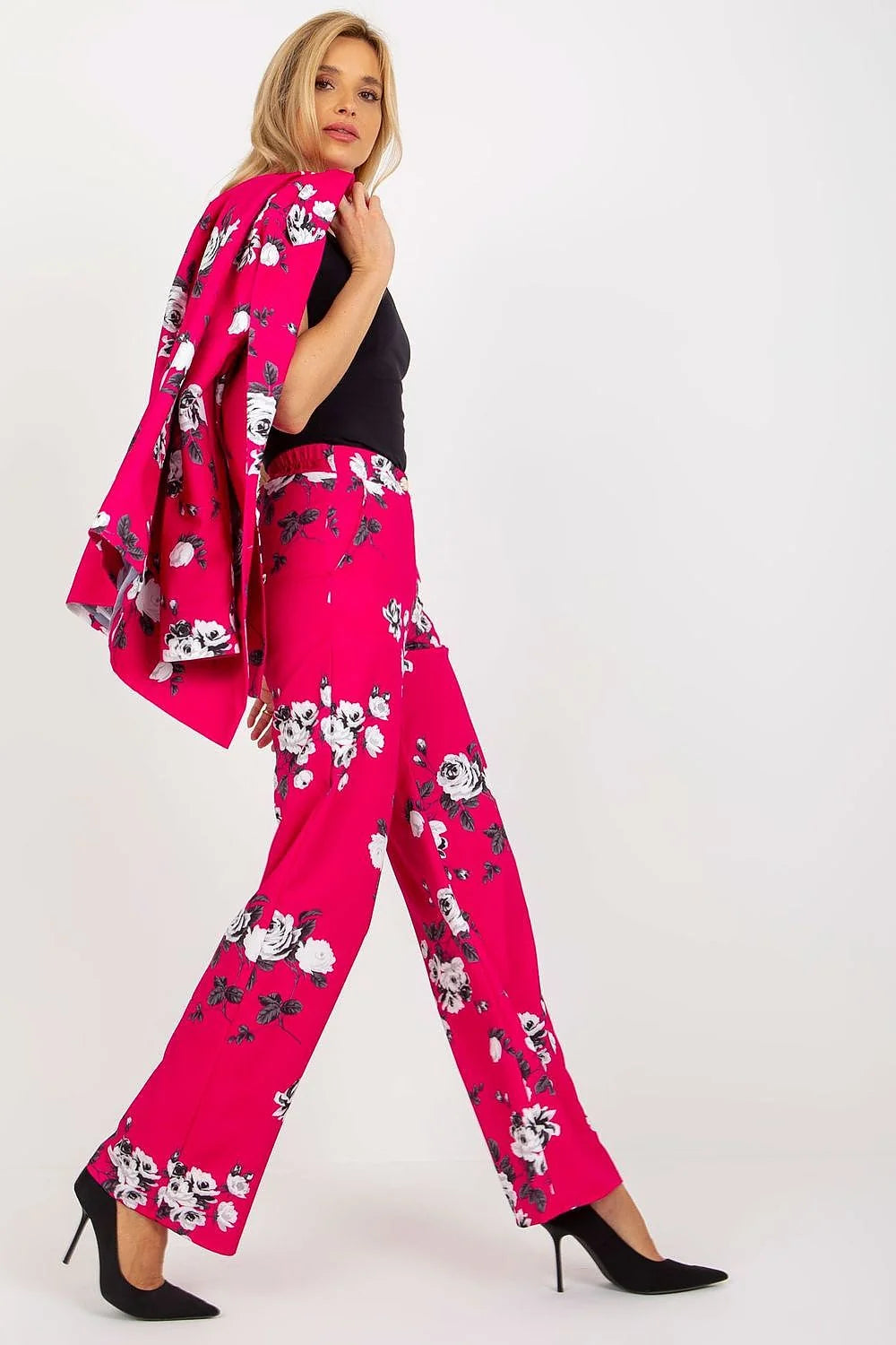 Ensemble femme crop top pantalon large motif floral coton élasthanne polyester taille haute occasion chic