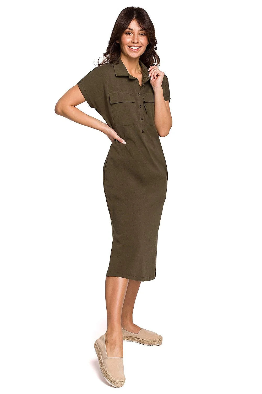 Robe casual en coton jaune moutarde style polo décontracté manches courtes pour femme élégante