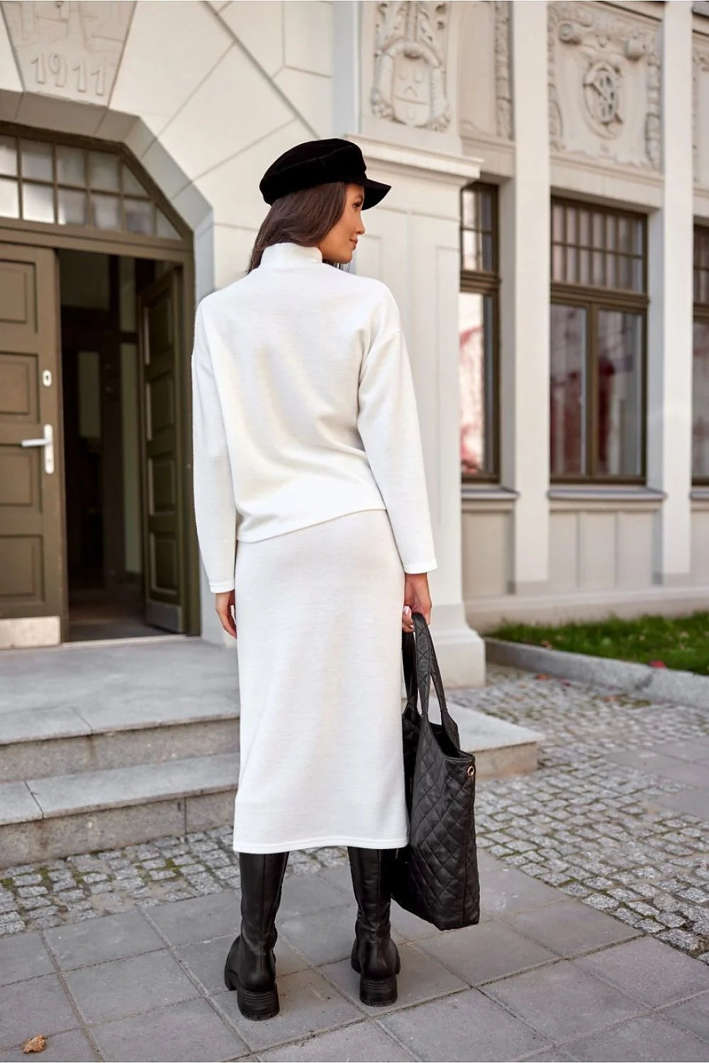 chemisier Lydia maille coton elasthanne blanc col montant ample manches longues oversize épaules tombantes minimaliste élégant moderne polyvalent automne hiver