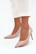 escarpins femme similicuir beige rosé bout pointu talons aiguilles 85mm silhouette élancée semelle fine classique sophistiqués
