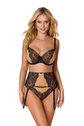 Strings Vena : Ensemble de lingerie élégant et sensuel comprenant soutien-gorge, porte-jarretelles et culotte en dentelle noire pour femmes, occasion spéciale