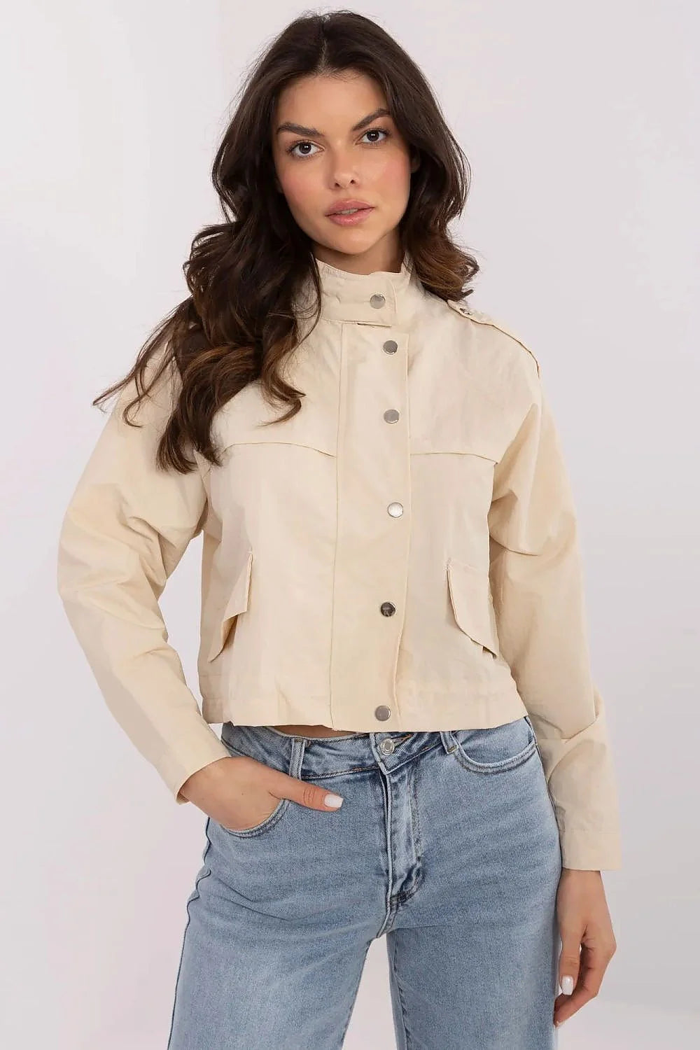 Veste pour femme beige clair style décontracté coupe courte polyester résistant