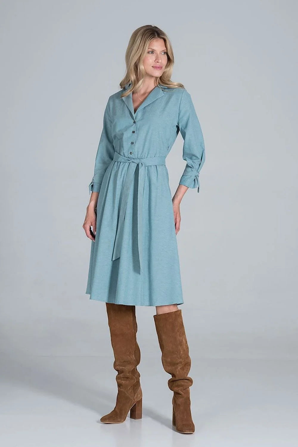 Robe chemise viscose décontractée à carreaux manches longues ceinture ajustable élégante pour femme automne