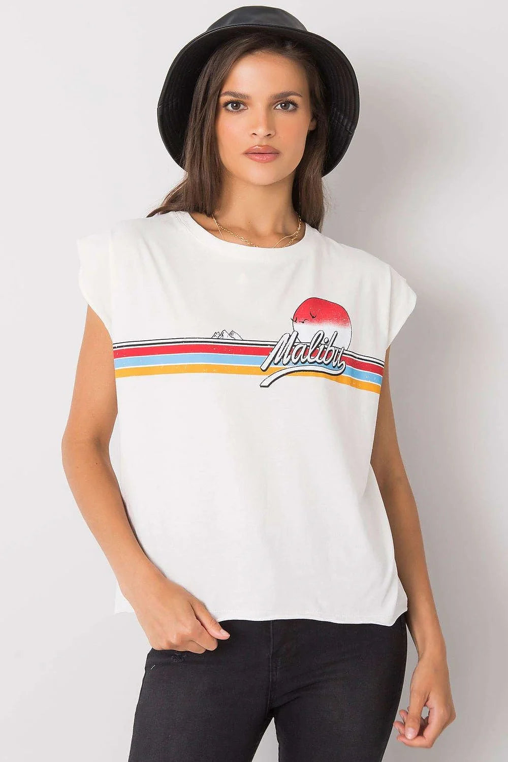 Tshirt Fancy femme noir coton jersey léger doux respirant coupe ample boxy manches courtes tombantes encolure ronde imprimé