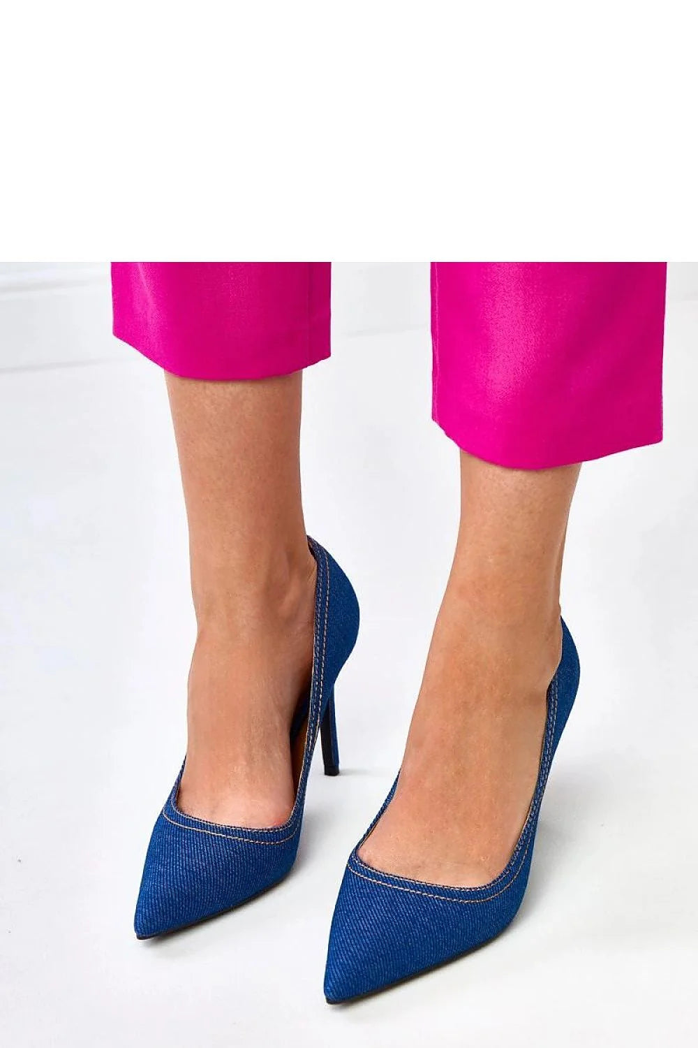 escarpins femme denim bleu bout pointu silhouette effilee talon aiguille 10cm semelle cuir synthetique confortable polyvalent soiree bureau