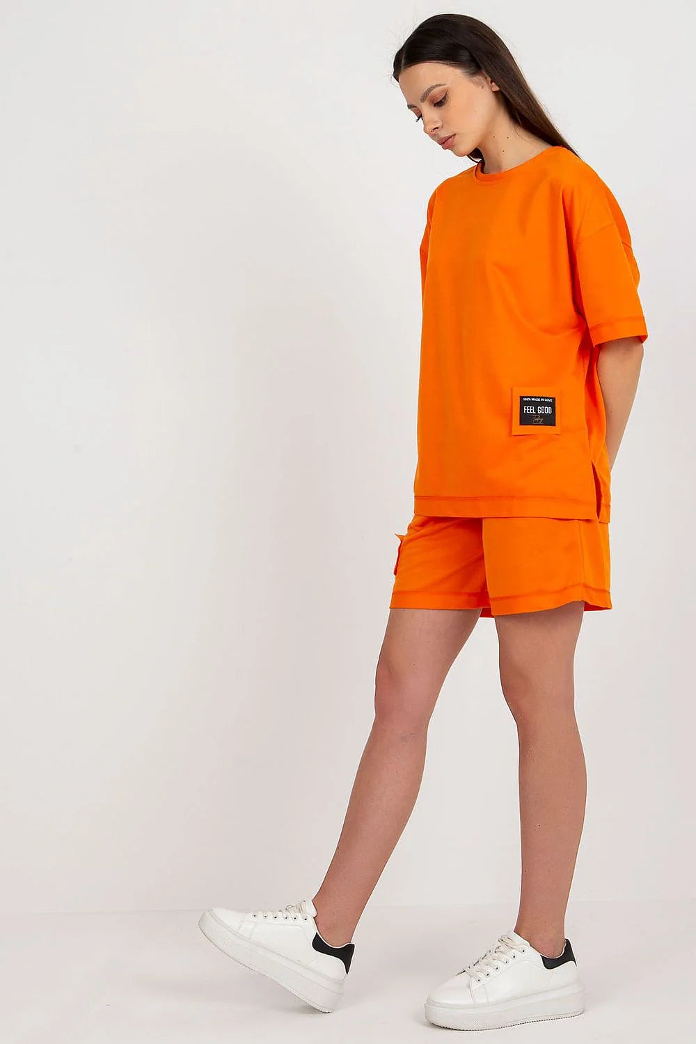 Ensemble sportif femme coton orange vif coupe ample manches courtes short élastique Feel Good Badu