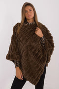 Poncho en fausse fourrure marron foncé ample et fluide texture diagonale luxueuse pour femme
