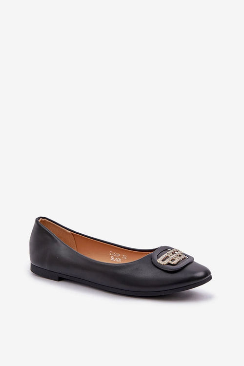 Ballerines pour femmes en cuir noir écologique décoration métallique dorée style élégant confortable tige 5 cm semelle plate occasion多种