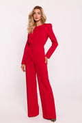 Combinaison élégante pour femme rouge vif manches longues épaulettes structurées silhouette ajustée occasion soirée