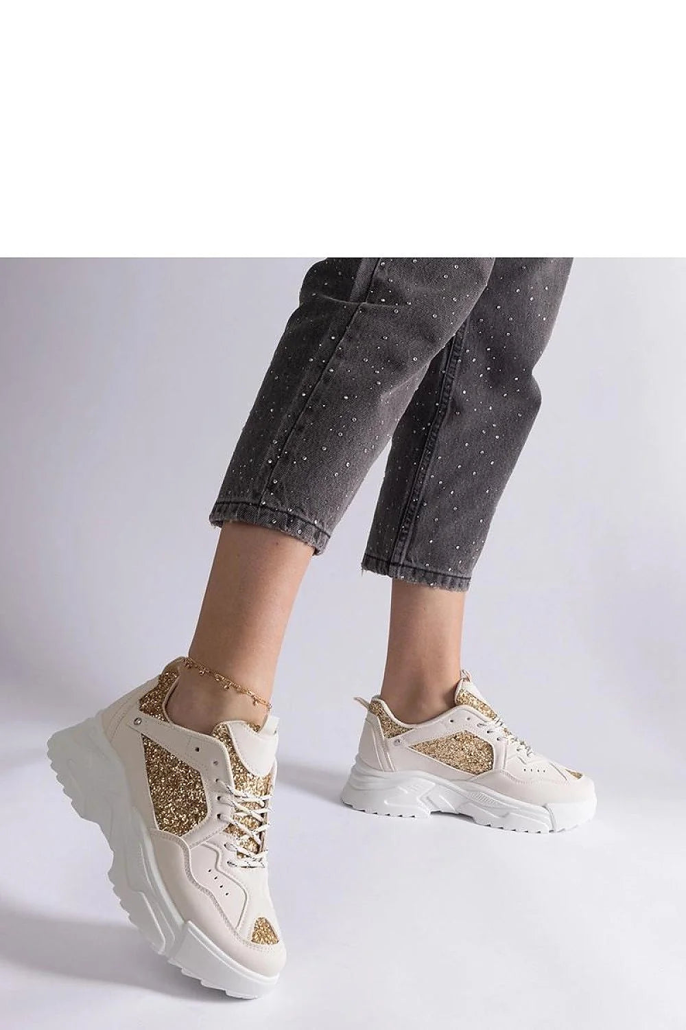 Baskets femmes style chunky cuir synthétique paillettes dorées semelle épaisse tendance mode 2023 confort