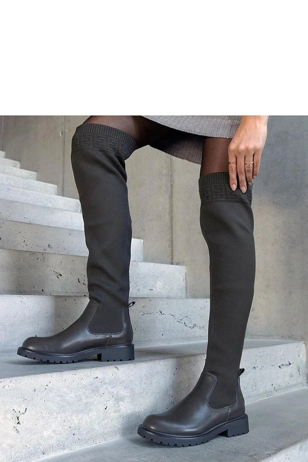 Bottes à talons Solea cuissardes modernes femmes couleur kaki marron élastique semelle crantée confortable style urbain occasion quotidienne isolation extra facile à enfiler