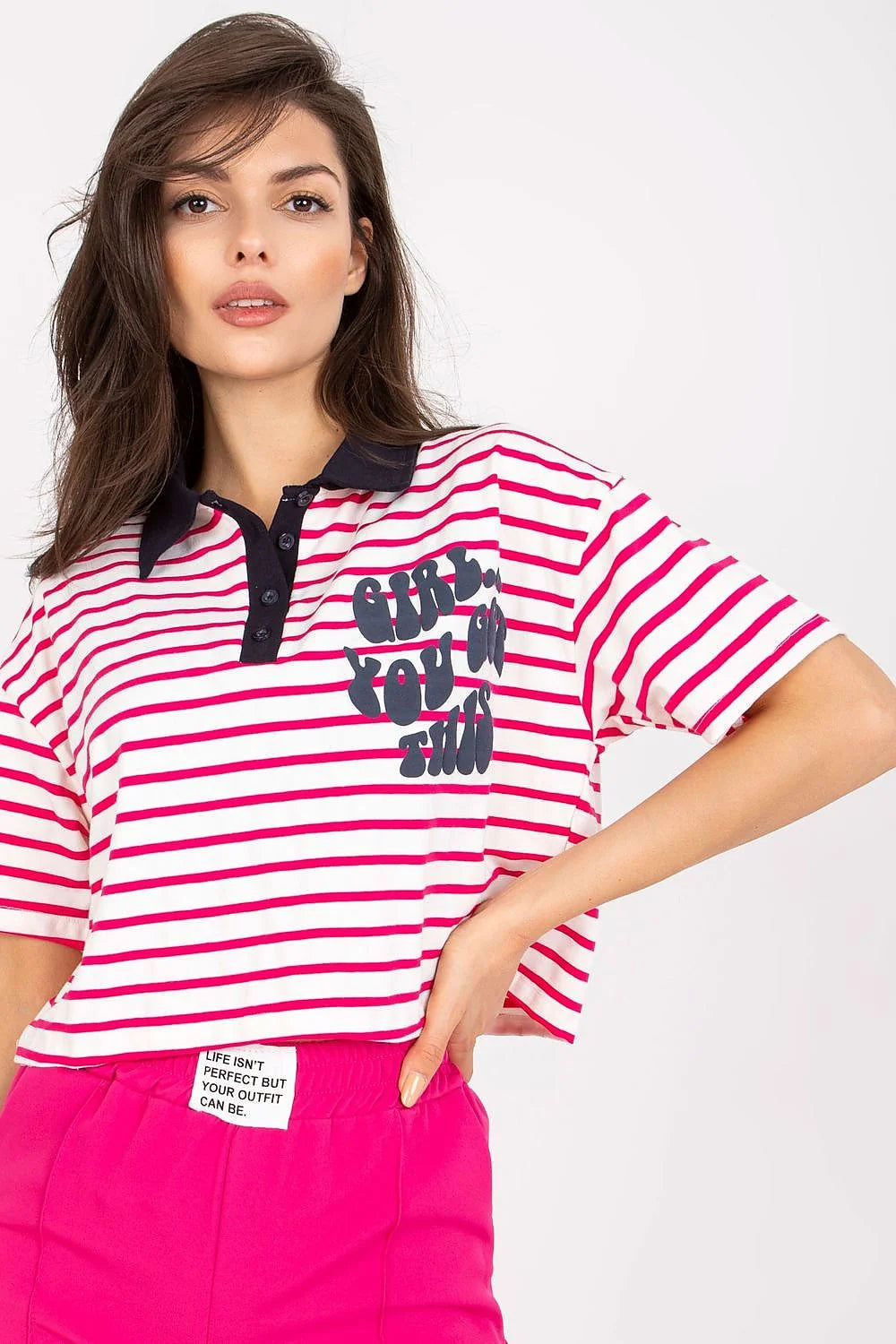 Haut et short en tissu rayé vert et blanc, coton élasthanne, style décontracté, crop top et taille haute, idéal pour été