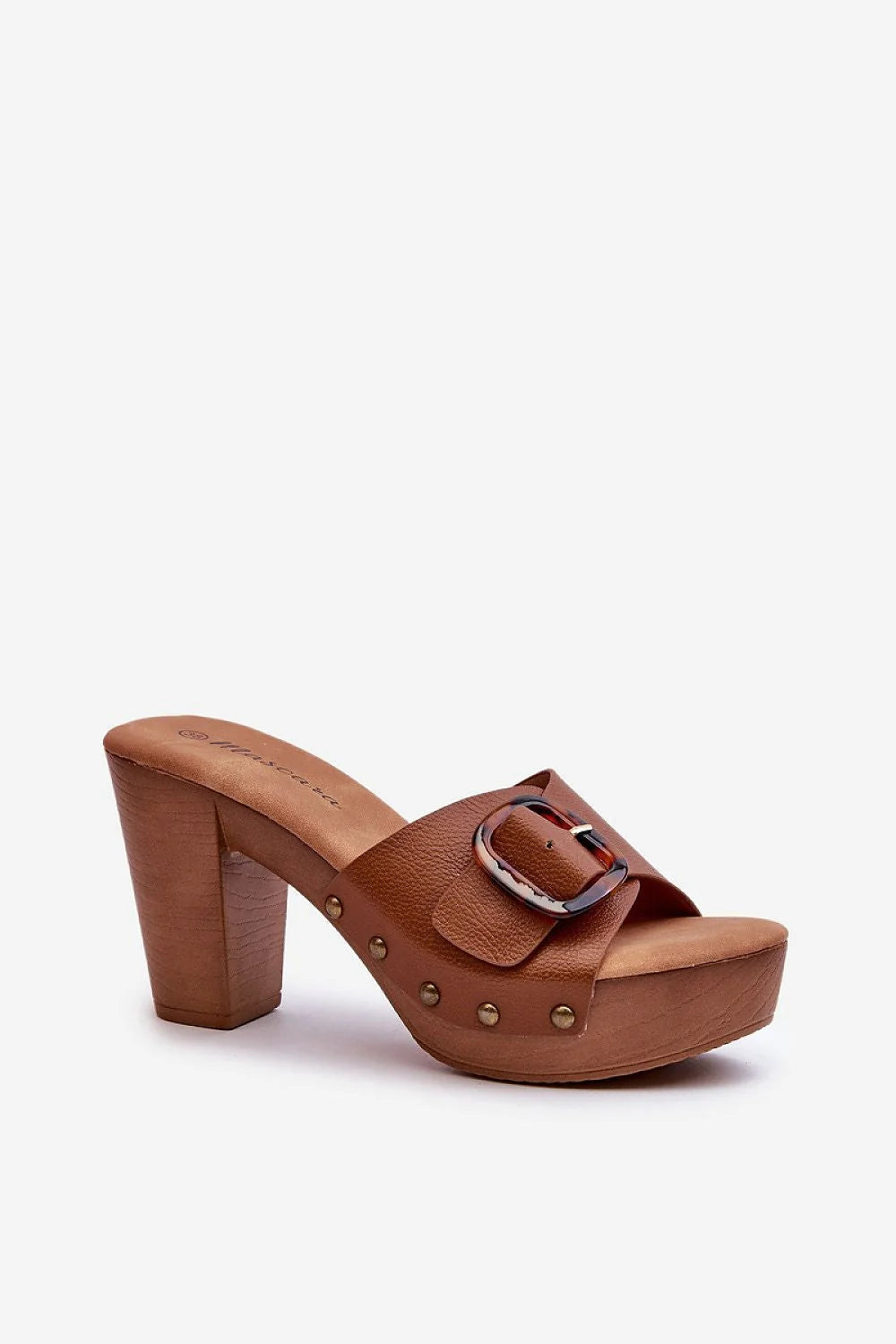 Mules Femmes Style Rétro Cuir Véritable Épais Talon en Bois Toe Ouvert Insole Rembourrée Confortable Élégant Été Automne