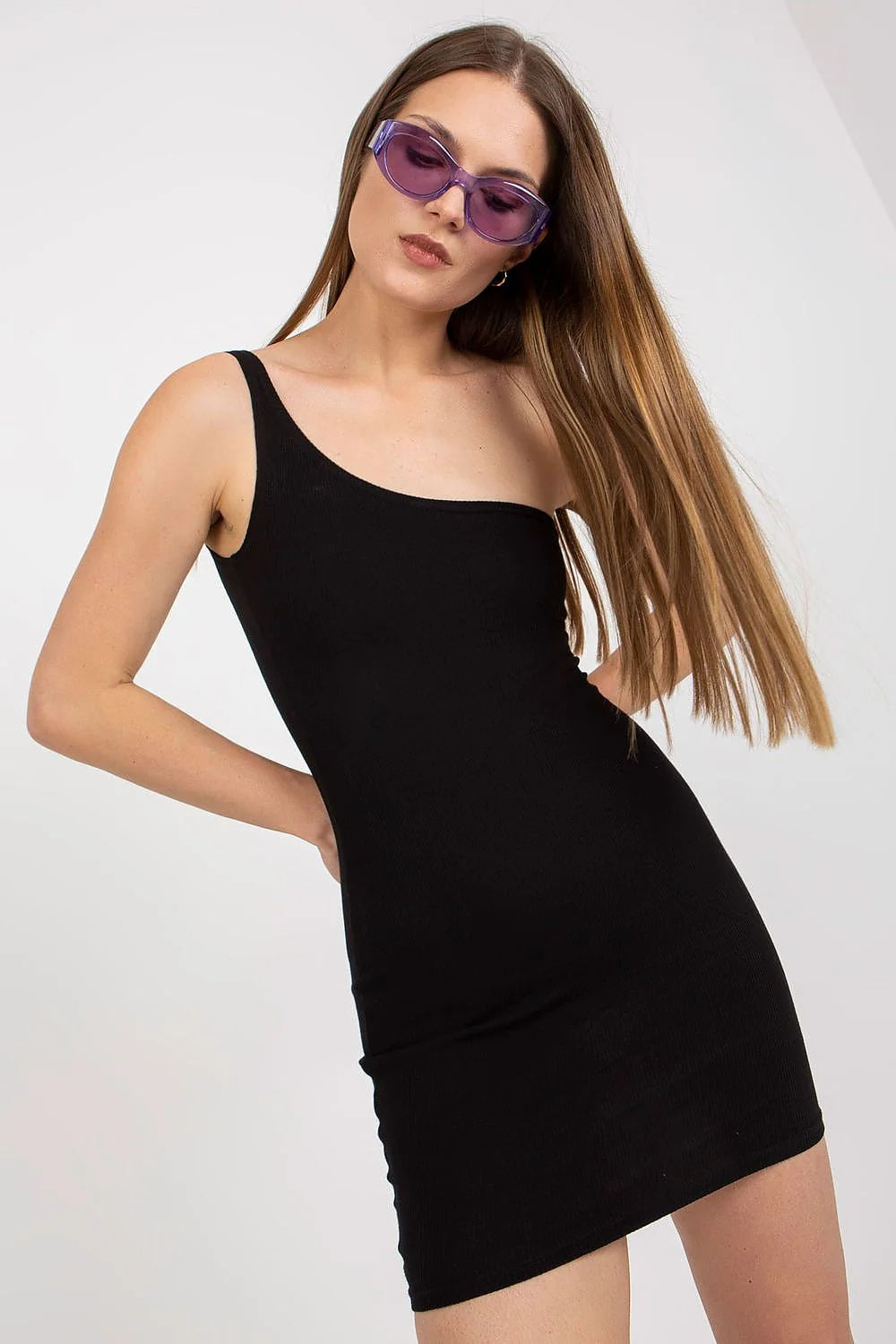 Robe de jour Rue Paris une épaule bleu vif ajustée courte style moderne été femme