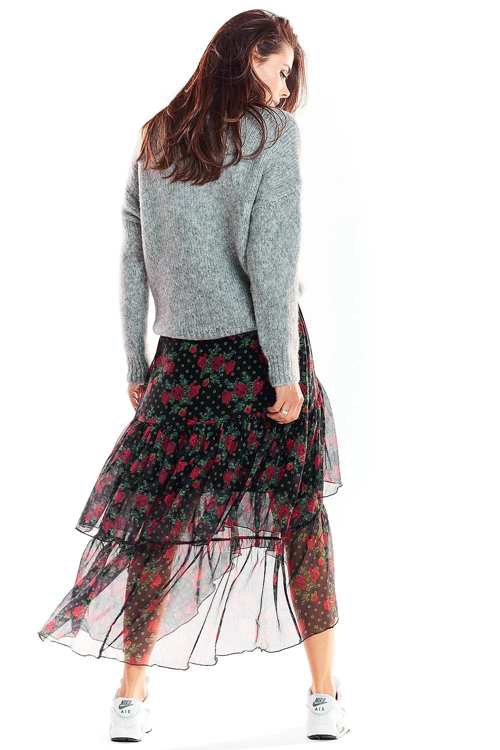 Jupe maxi en mousseline de soie imprimée florale asymétrique élégante femme confortable chic moderne
