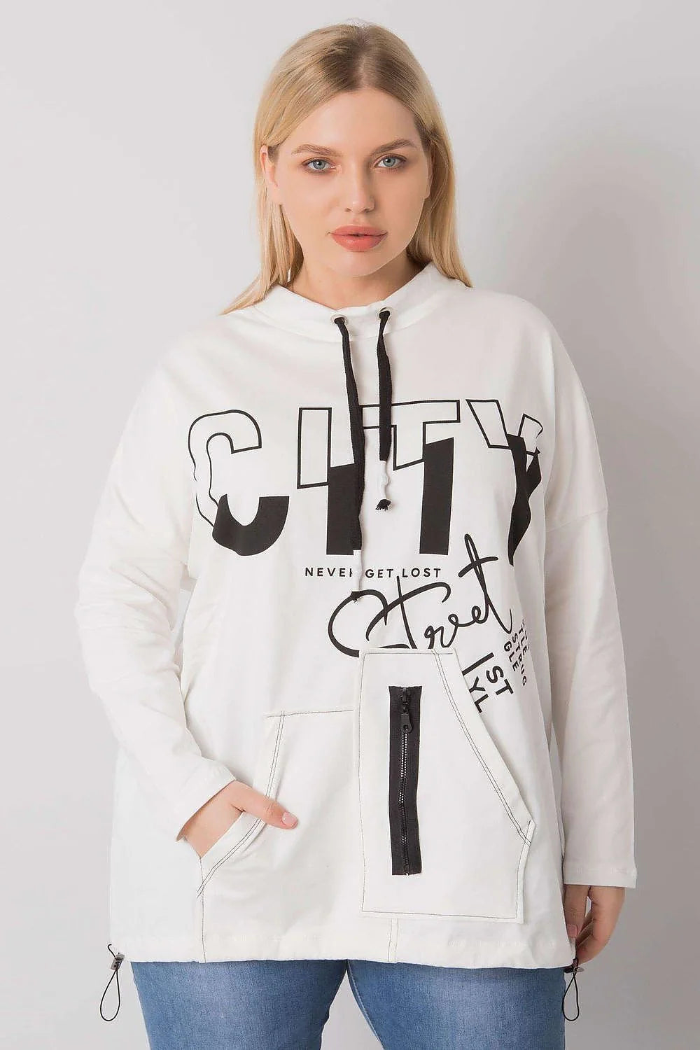 Sweat à capuche noir coton urbain moderne confortable ample avec impression CITY pour femmes tendance
