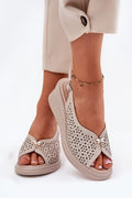 Sandales femmes design chic ouvertes laser cut fleurs beige cuir suedette été compensé confort