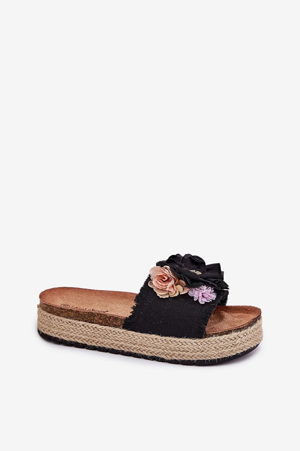 sandales plates femmes été plateforme tressée corde semelle suède antidérapante bride large toile noir fleurs multicolores bracelet cheville doré bohème
