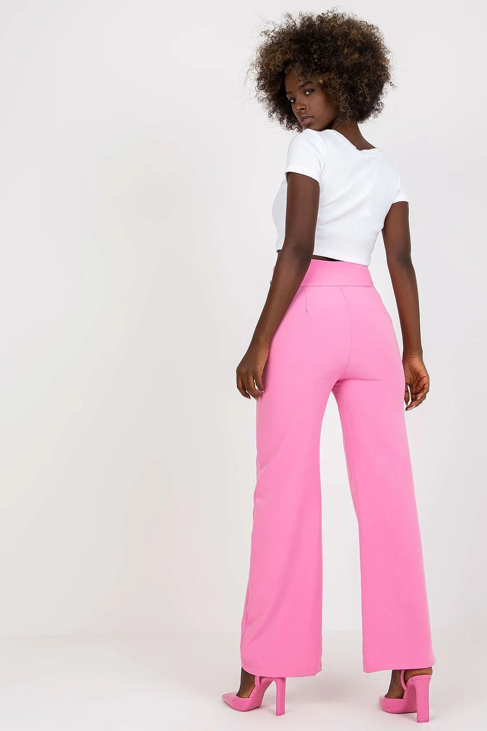 pantalon femme taille haute évasé long beige sable double rangée boutons dorés marin structuré extensible polyester élasthanne cintré sophistiqué