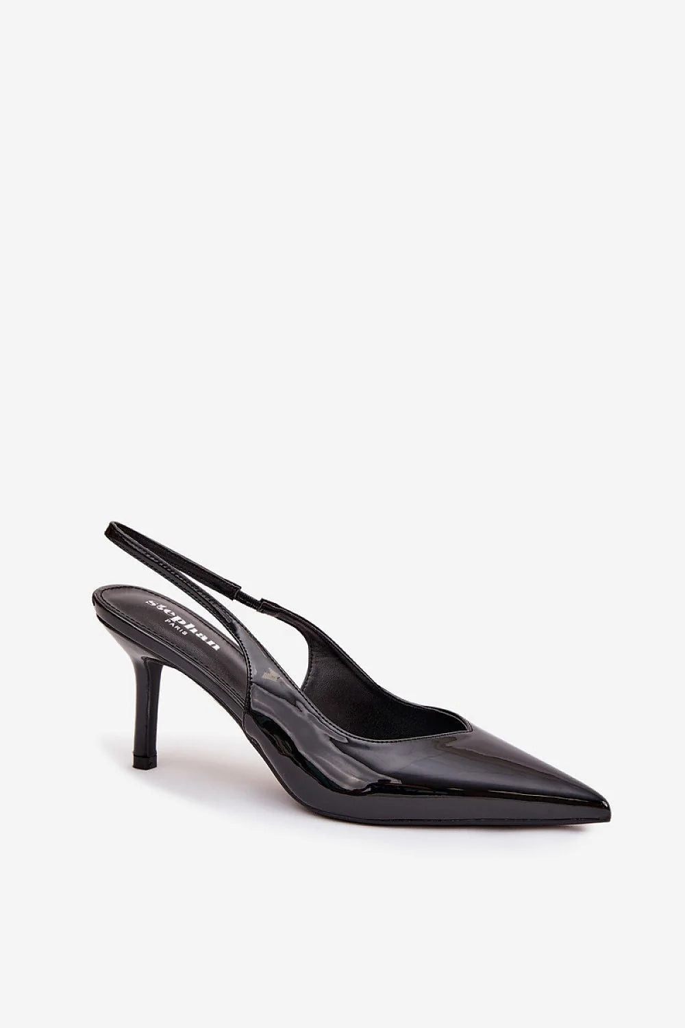 escarpins femme slingback bride arrière bout pointu talon aiguille élégant verni noir brillant semelle fine maintien assuré polyvalent bureau soirée
