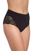 culotte haute femme élégante dentelle florale noire stretch coton élasthanne respirante confortable maintien couvrante bordure fine discrète