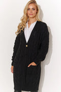 Cardigan Makadamia Femme Longue Écossais Torsades Manches Longues Poche dorée Cappuccino Beige Miel Noir Chocolat