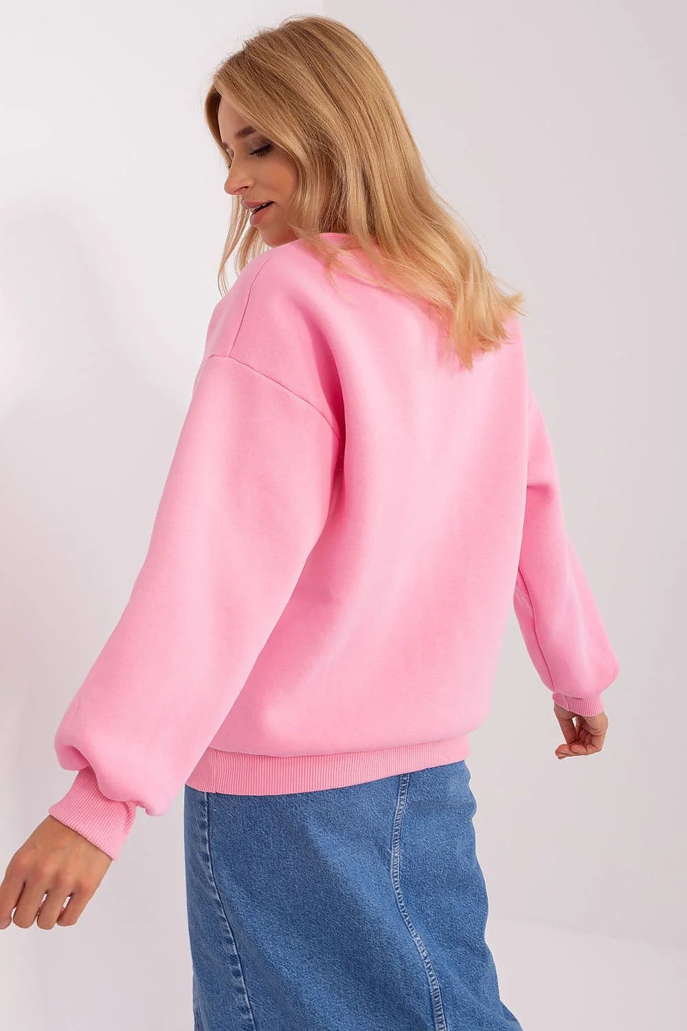 Sweatshirt femme Empathy rose vif manches longues en coton polyester brodé multicolore
