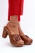 Mules Femmes Style Rétro Cuir Véritable Épais Talon en Bois Toe Ouvert Insole Rembourrée Confortable Élégant Été Automne