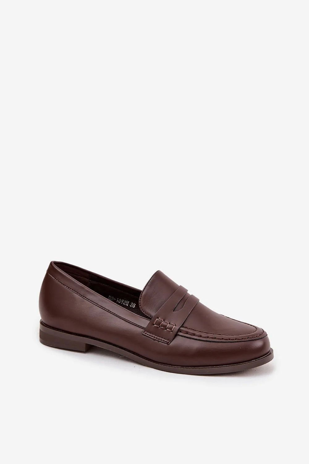 mocassins femme simili cuir brun foncé loafers penny bout rond surpiqué bride slipon talon bas semelle plate confortable