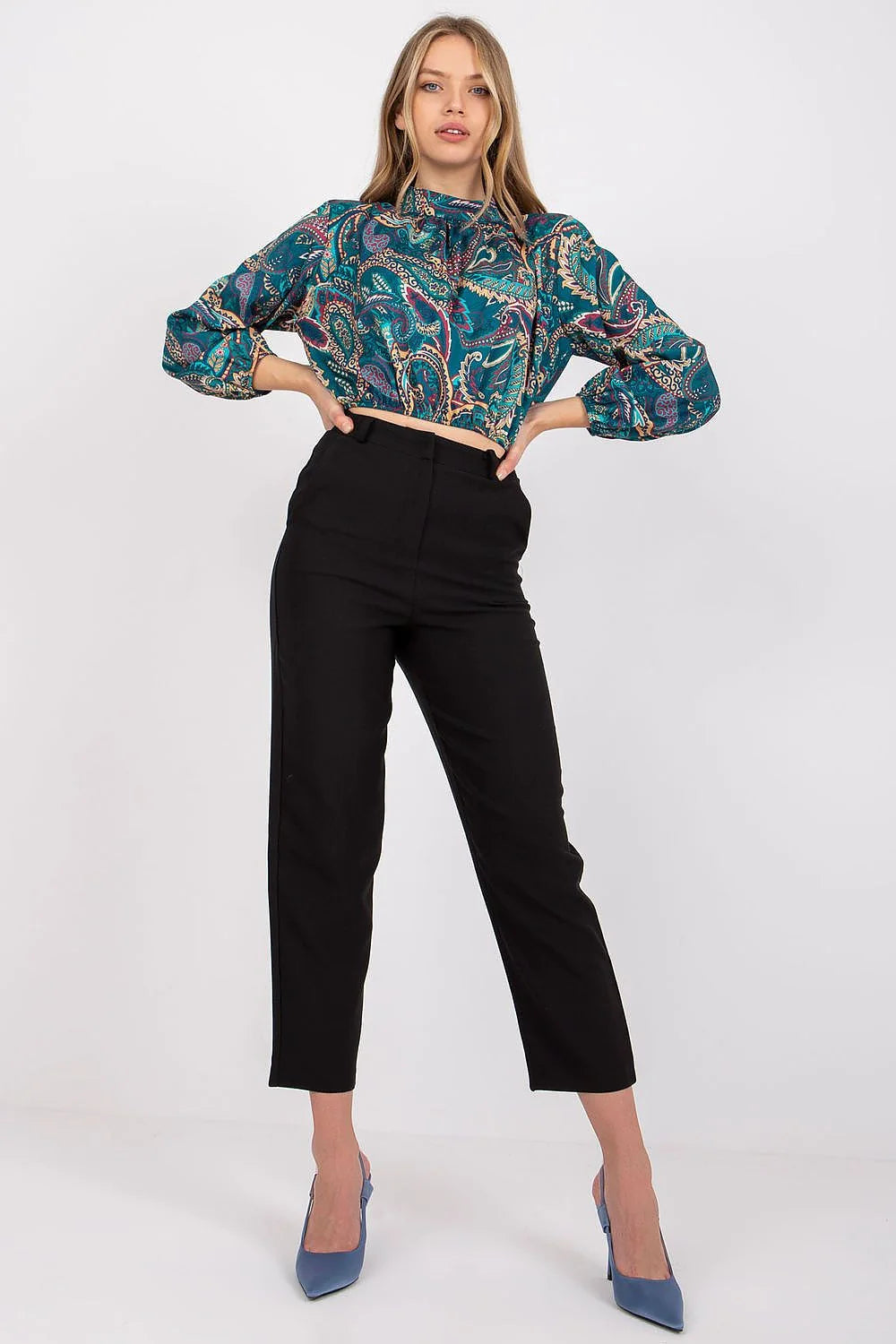 Chemisier bohème multicolore polyester élasthanne manches longues col montant motifs floraux style vintage on femme