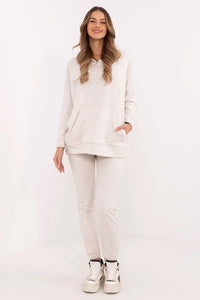Ensemble survêtement femme confort style modern coupe ample capuche poche kangourou beige coton polyester durabilité