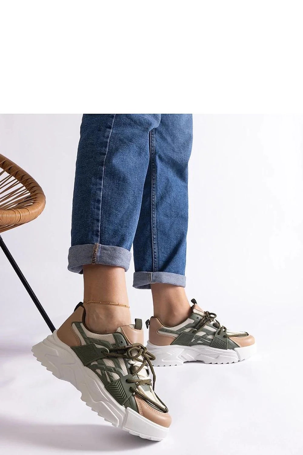 Baskets pour femmes style urbain beige kaki blanc cuir synthétique respirant confortable lacets ajustables