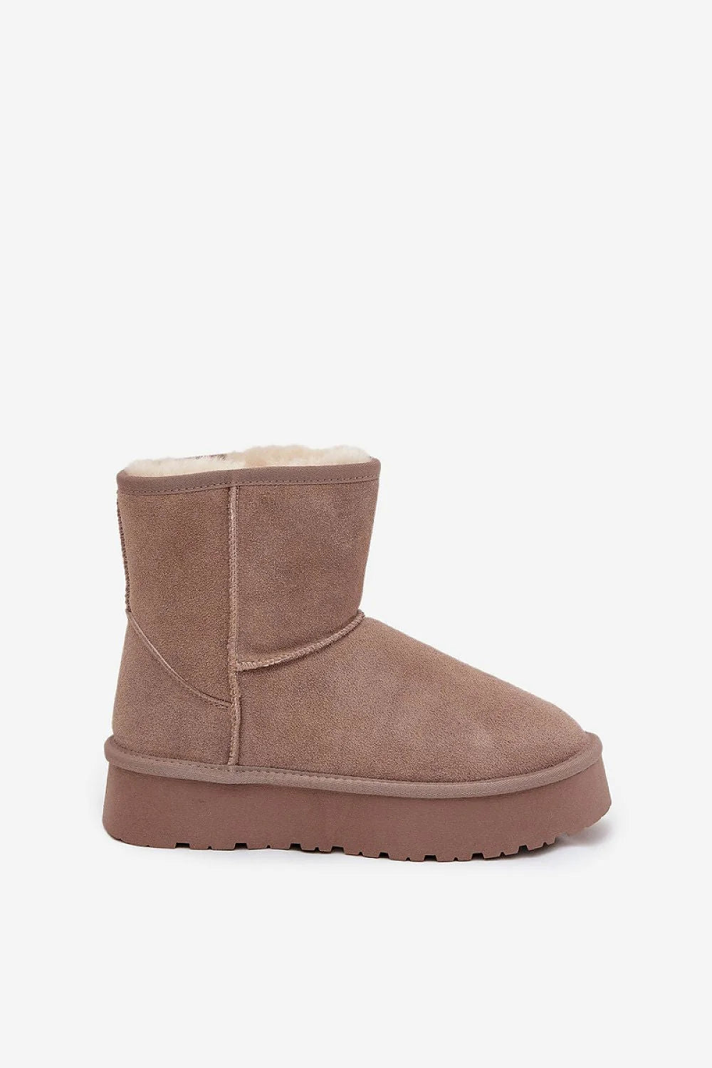 bottines femme suède taupe cheville bout rond doublée fourrure synthétique chaude plateforme caoutchouc crantée antidérapante slipon confortable isolante