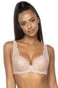 Soutien-gorge dentelle rose pâle rembourré en V floral satiné romantique pour femme maintien confort