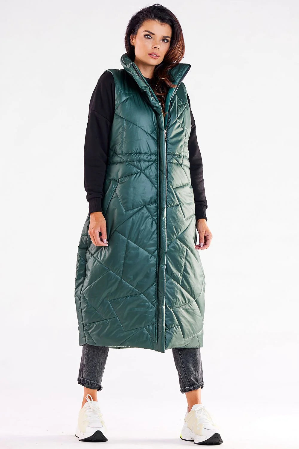 Gilet awama doudoune longue sans manches pour femmes coupe moderne col montant matelassé en diagonale couleur rouge vif polyester 100% taille S/M L/XL