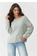 pull oversize femme maille duveteuse encolure bateau manches bouffantes longueur hanches vert sauge pâle polyamide doux moelleux cocooning automne hiver