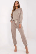 Ensemble coordonné pour femmes sweatshirt joggers modern style casual mélange coton élasthanne beige taupe