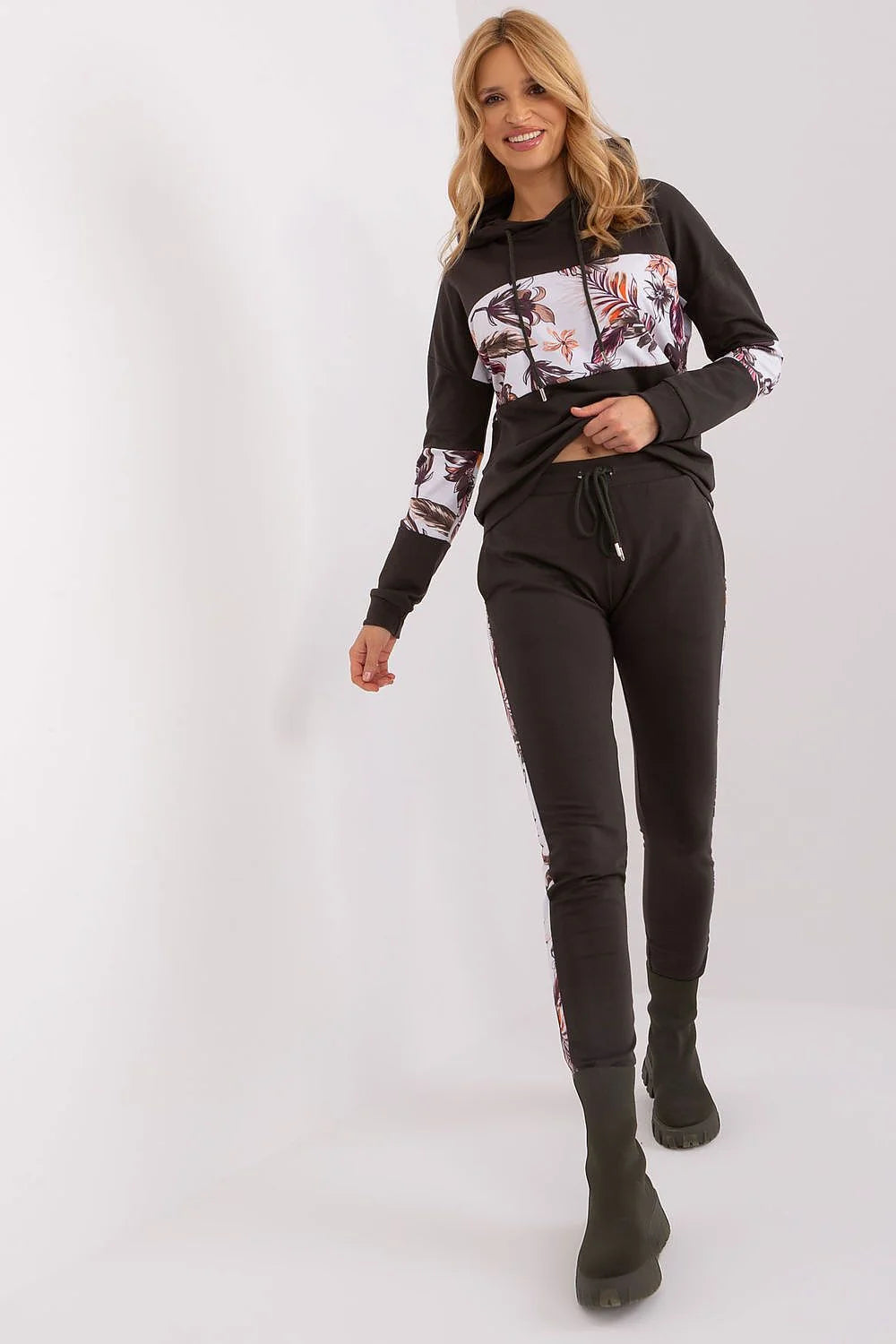 Ensemble de survêtements féminin floral sweat à capuche pantalon joggers coton polyester confort style moderne