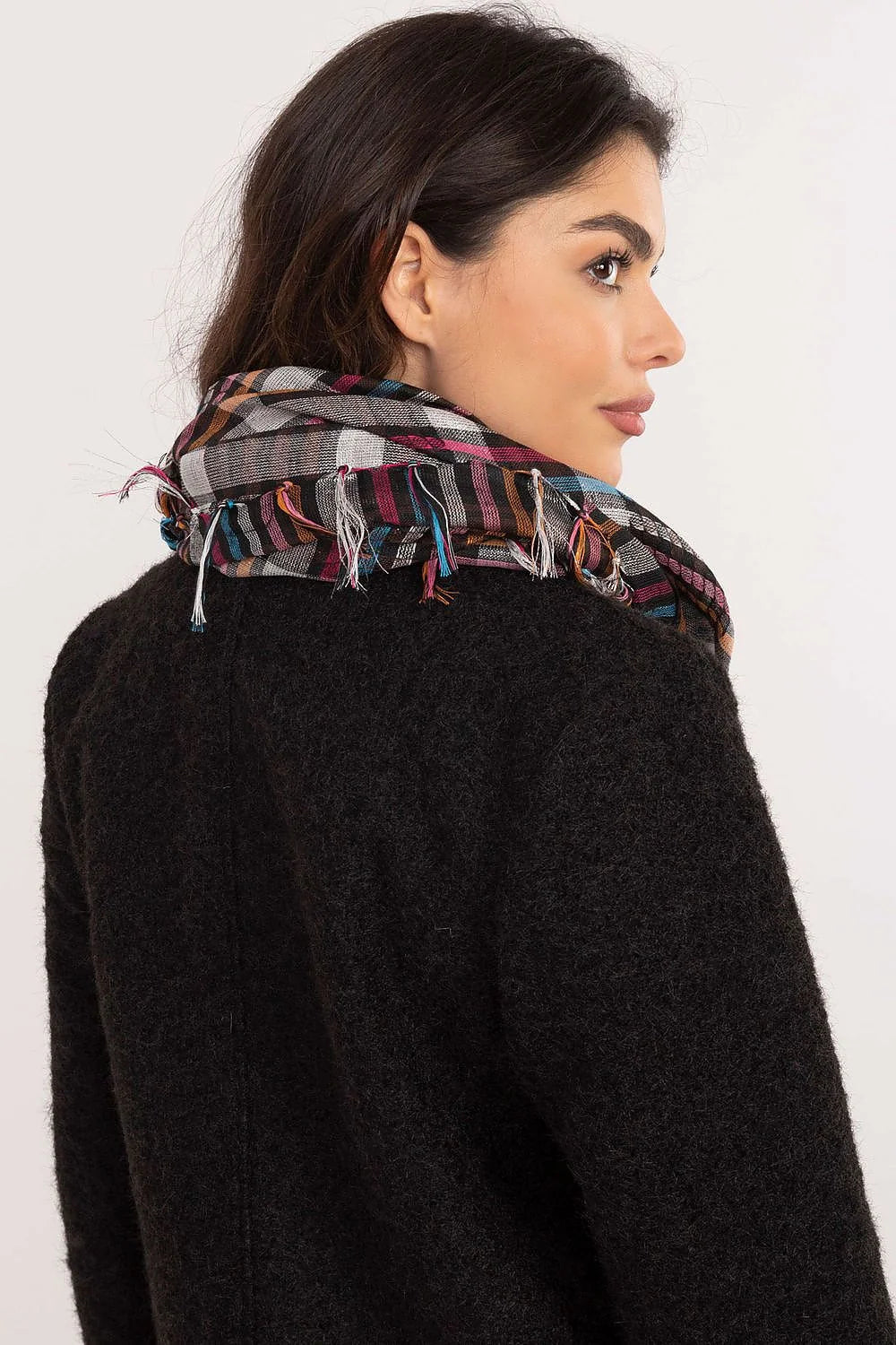 Écharpe pour femmes design carreaux multicolores moderne chic avec franges en tissu doux confortable pour tenues hiver